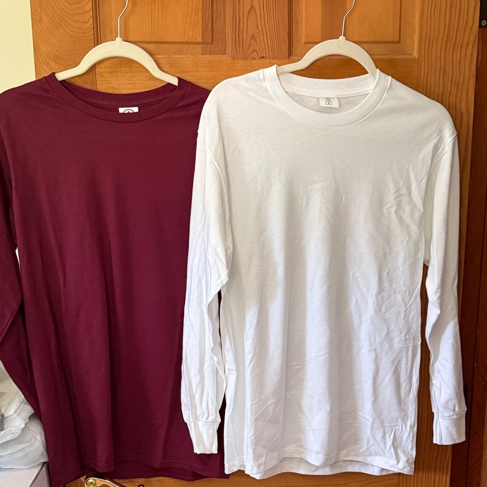 Burgundy and White Long Sleeve Shirts